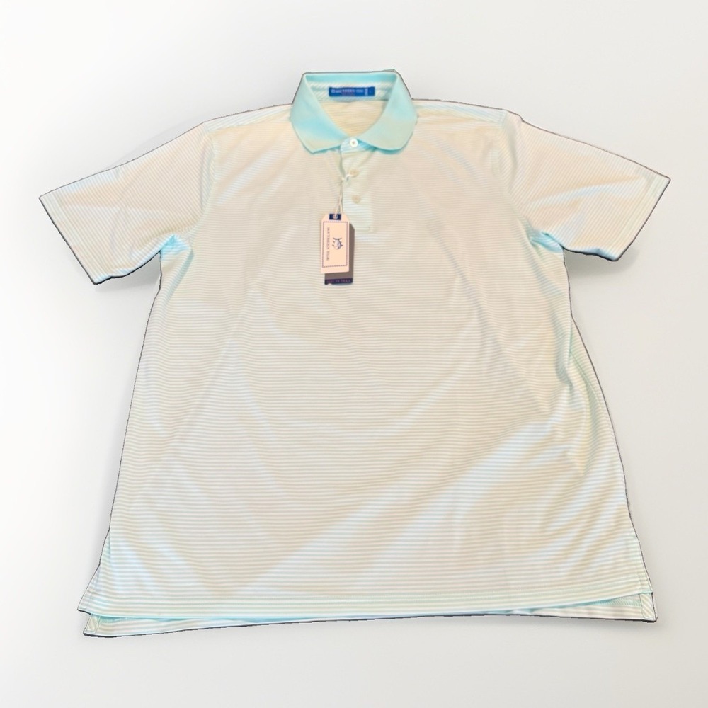 NWT Southern Tide Men's Short Sleeve Micro Stripe Performance Polo Green Size L